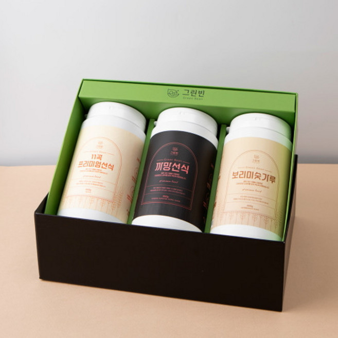 그린빈선식 장수C선물세트(11곡+까망+상황버섯)600gx3P 스팀으로찐 국산100%통곡물을 정성껏만든 무첨가.무방부제의 차별화 된 명품선식.신선함과 정성의원칙! HDPE용기, 1세트, 600g