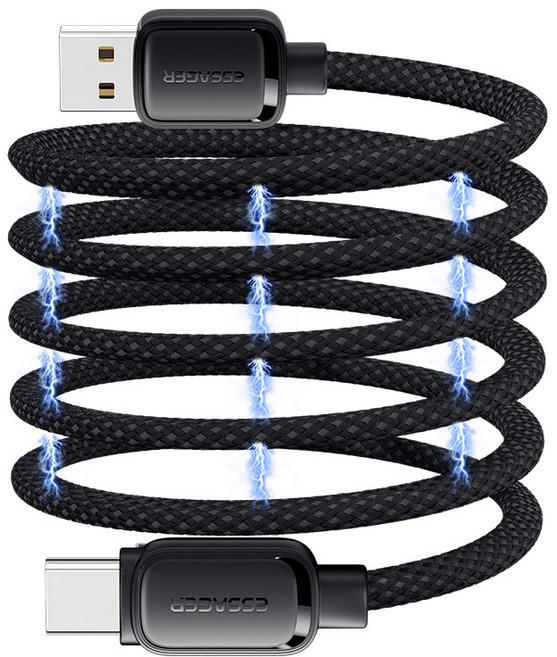 ESSAGER 줄꼬임방지 USB 7A 100W A-C타입 마그네틱 고속 충전 케이블 1개, 블랙, 1m
