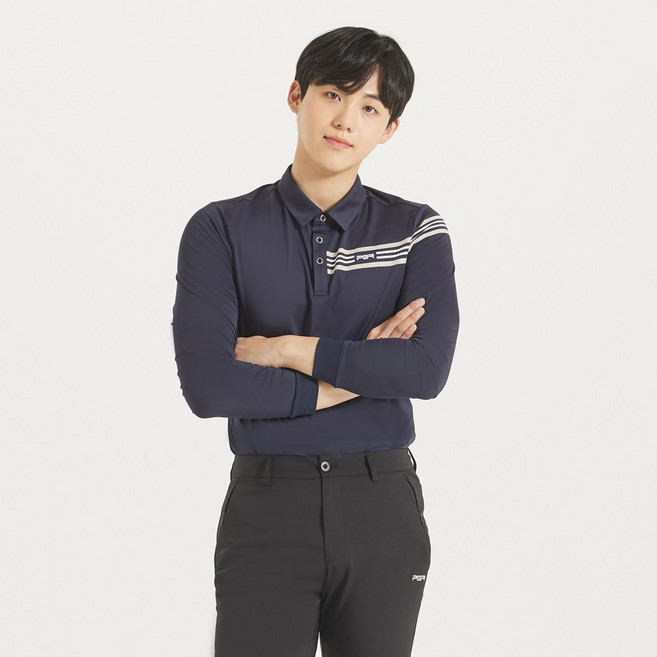 피지알골프 PGR 남성용 앞라인 포인트 골프웨어 카라 긴팔 티셔츠 GT 3310