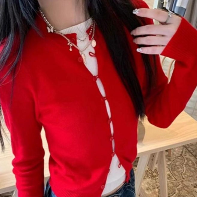 아이엠몽 여성 배색 레이어드 단추 포인트 가디건