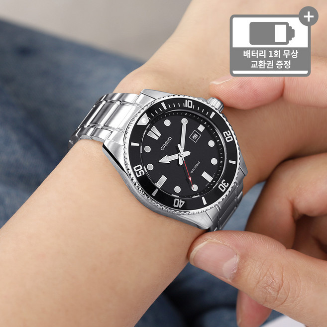 카시오 흑새치 다이버룩 날짜표시 정장캐쥬얼 스포츠 메탈 아날로그시계 + 배터리 바우처