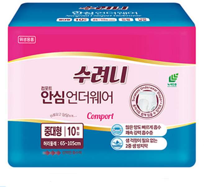 수려니 프리미엄 안심 언더웨어 (팩수 선택) 스타일업 성인용기저귀, 중대형, 10매입, 4개