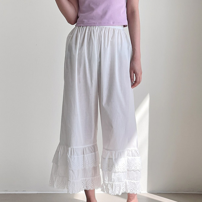 에스랑제이 아사면 프릴 레이스 레이어드 9부 롱 속바지
