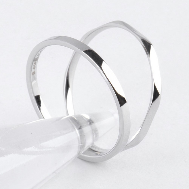 VARAM [2종세트] 써지컬316L스틸 1.5mm 육각컷팅 플랫 레이어드반지