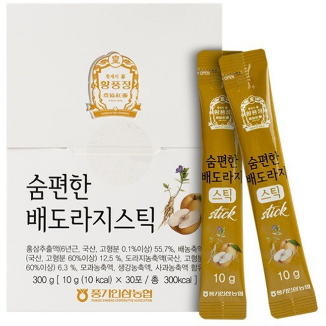 황풍정 풍기인삼농협 숨편한 배도라지 스틱, 300g, 1개, 30개