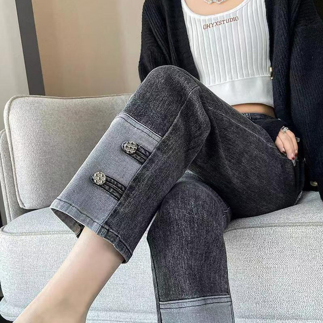여성 데님 팬츠 봄가을 패션 패치 슬림핏 청바지 키작녀 빈티지 캐주얼 하이웨스트 바지 WMY