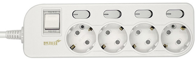 번개표 절전형 뉴개별스위치 멀티탭 4구 WI-MC31645, 5m, White + Gray, 1개