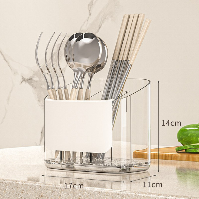 Eyimtech 자동 물빠짐 수저통 수저정리함 4구, 1개, 투명 화이트