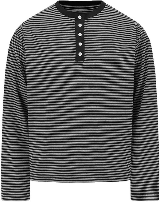亨利領T恤 長袖條紋上衣