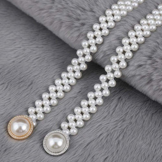 진주 벨트 탄성 스판 셔츠 원피스 코트 플라워 캐주얼 패션 꽃 펄 보석 벨트 허리끈