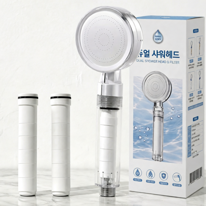 나나코지 듀얼 필터 샤워기 헤드 SET (+ 2개 필터), 클리어 투명(+필터 2개), 1개