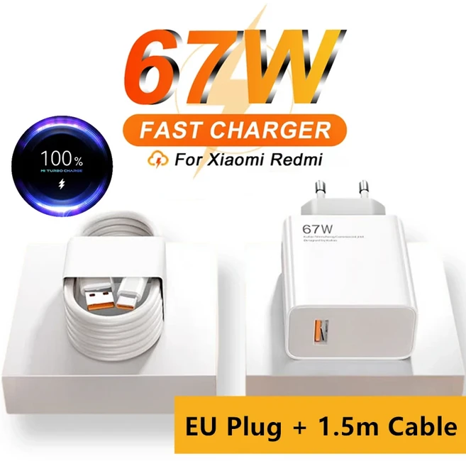 6A 67W 초고속 충전기 Xiaomi 9 10 11 12 13 14 Redmi Note POCO X3 X4 X5 F4 F5 Pro 유형 C USB 케이블, 1개, 01 EU Plug - 1.5m Cable