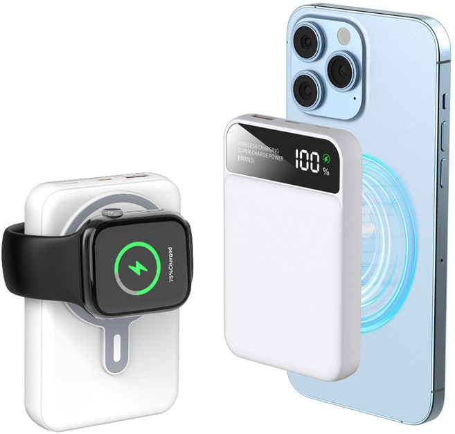 THOUSTA 무선 3in1 대용량 PD 22.5W QC3.0 고속충전 맥세이프 보조배터리 10000mAh, 화이트