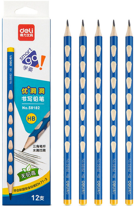 洞洞鉛筆 三角鉛筆 三角洞洞鉛筆 練習筆 學習筆 學習鉛筆 矯正握姿 矯正握姿鉛筆 學齡前鉛筆 兒童鉛筆, HB矯正姿勢洞洞鉛筆（單支）, 12個裝