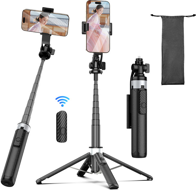 NICESUN 무선 블루투스 스마트폰/카메라/고프로 올인원 셀카봉 삼각대 C타입 리모컨 130cm P13, 블랙