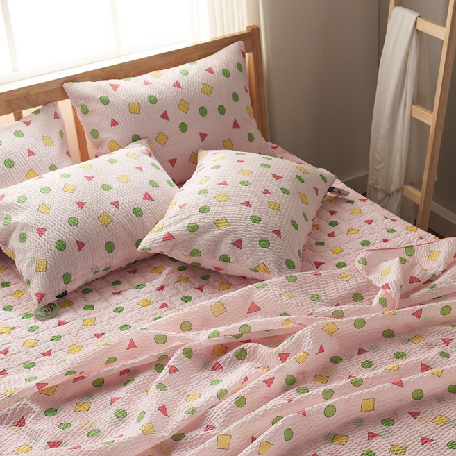 여름 시원한 짱구 리플 시어서커 홑이불 이불 단품 풀세트, 핑크