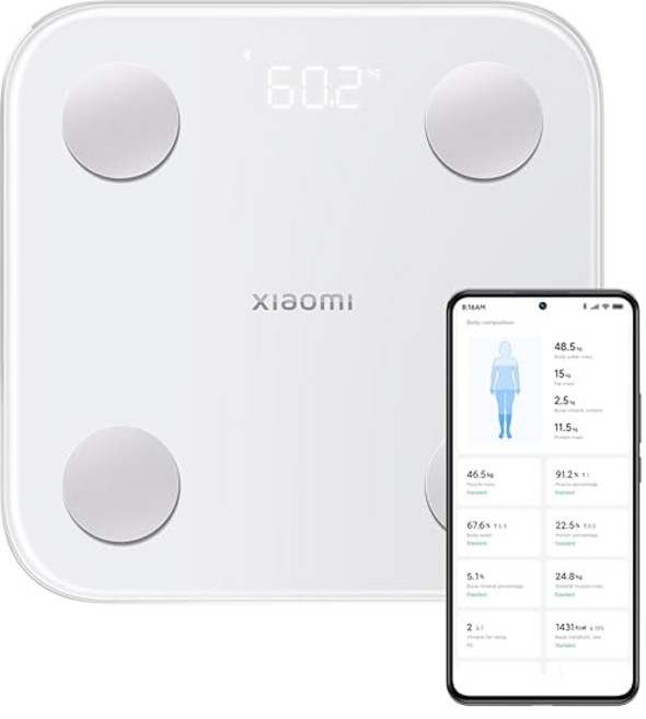 샤오미 Xiaomi 신체 조성계 체중계 S400 앱 대응 25개 항목 측정 가능 체지방률 / BMI / 기초 대사량 / 수분량 / 심박수 / 근육량 / 고정밀 경량 화이트, 1개