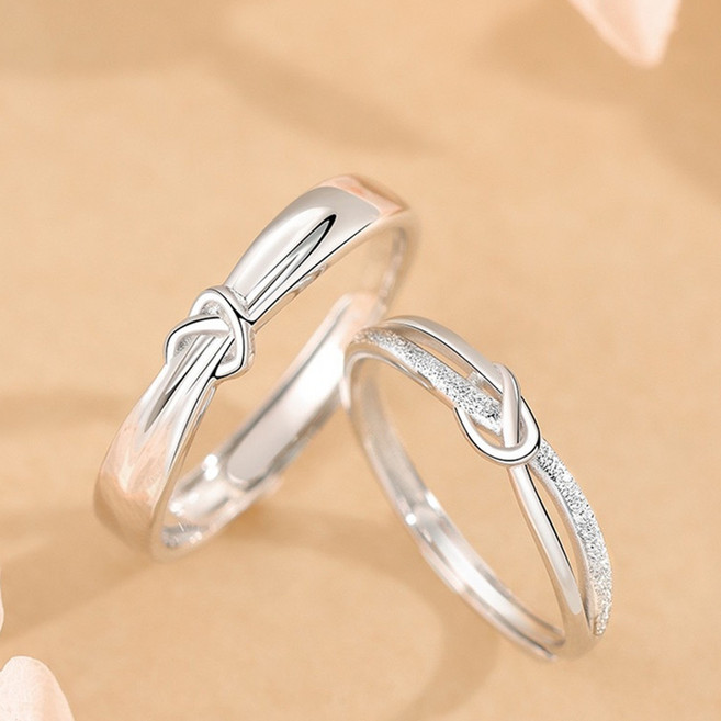 YUEMEIYD 커플링 1쌍 하트 남자 여자 심플 오픈 반지 사이즈 조절형 포에버러브 결혼반지