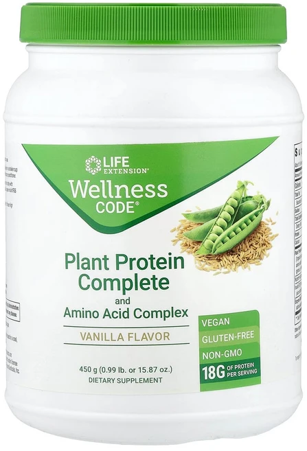 라이프익스텐션 Wellness Code 완전한 식물성 단백질 및 아미노산 복합체 바닐라 450g, 1개 - 쿠팡