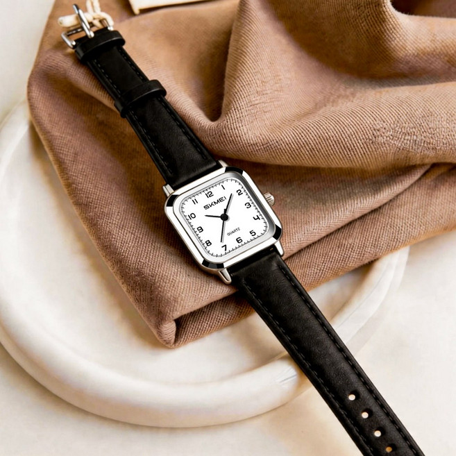 SKMEI 2579 여성 스퀘어 가죽시계 여자 데일리 쿼츠 패션 미니멀 손목시계