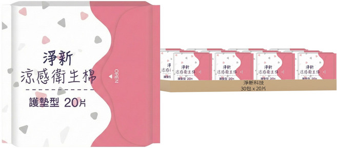 淨新科技 涼感衛生棉, 30包, 20片, 護墊型(15.5cm)
