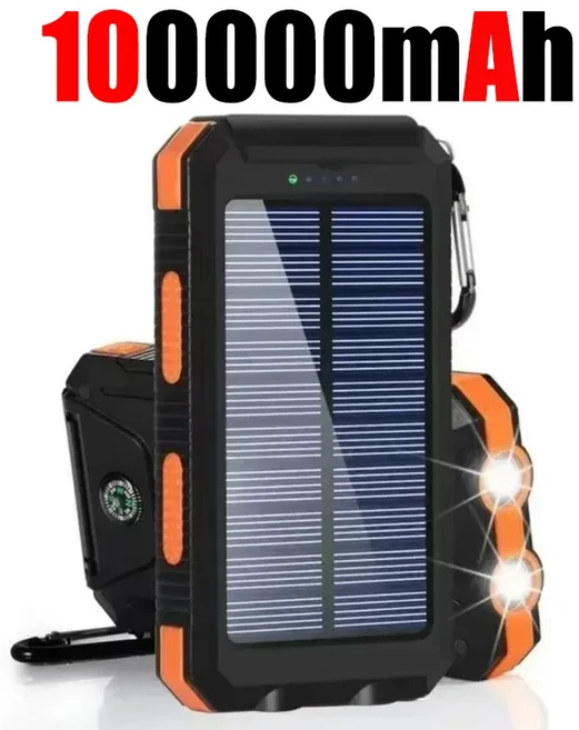 200000mAh 대용량 야외용 태양광 보조배터리 듀얼 USB 여행용 휴대용 휴대폰 충전기 캠핑용, 05 Orange 100000mAh