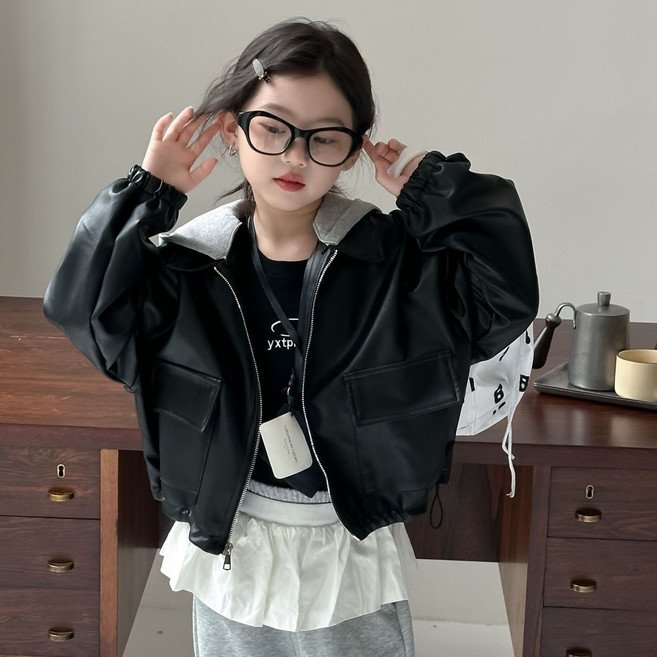 마이슈마켓 키즈 아동용 가죽자켓 아동 남아 여아 라이더자켓 후드 탈부착