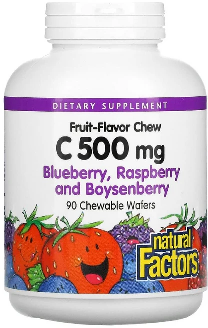 내추럴 팩터스 과일 맛 츄 비타민C 블루베리 라즈베리 500mg 츄어블 웨이퍼 180개, 1개 - 쿠팡
