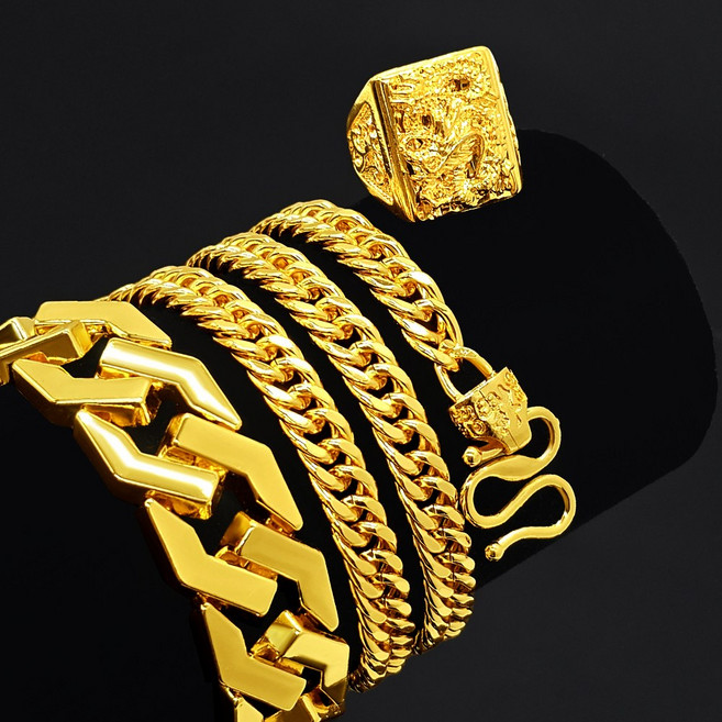 3종세트 18k 5중특수압축도금 팔찌 목걸이 반지 세트 헤비육각체인 헤비트루체인 승천반지