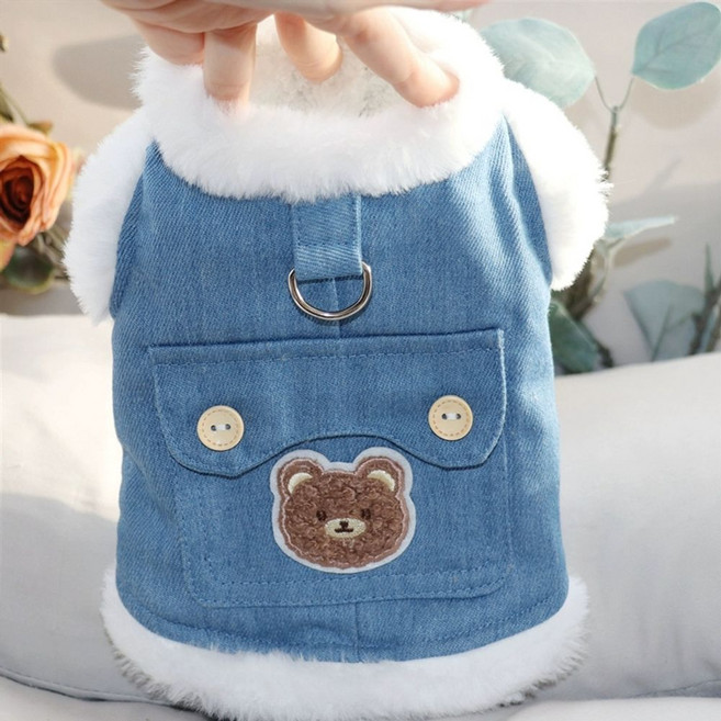 강아지 청바지 멜빵바지 데님 오버롤 애견의류 귀여운 반려견 옷.귀여운 청멜빵 디자인 / 사계절 산책룩 / 포토존 인기템, 블루벨벳과 두꺼워짐견인력 친화적
