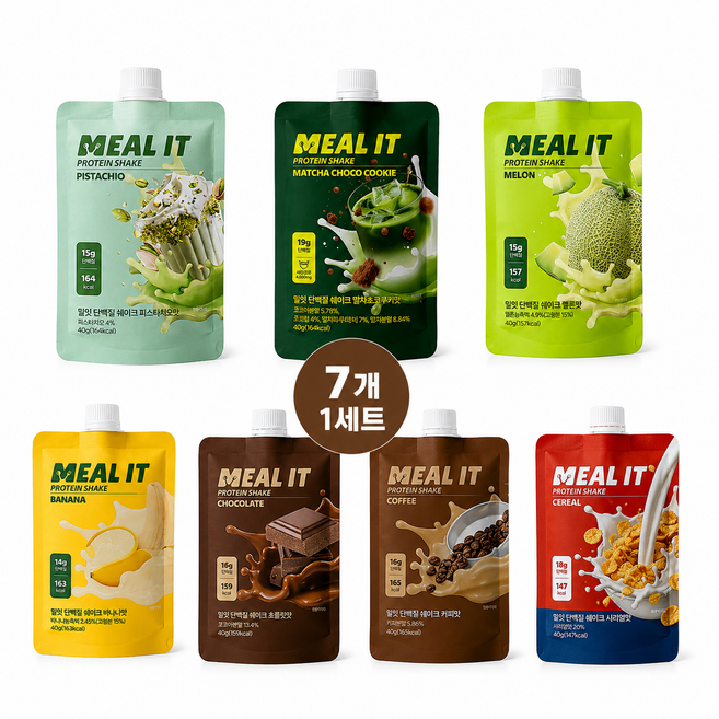 밀잇 단백질 쉐이크 파우치 7가지맛 스타터팩, 7개, 40g