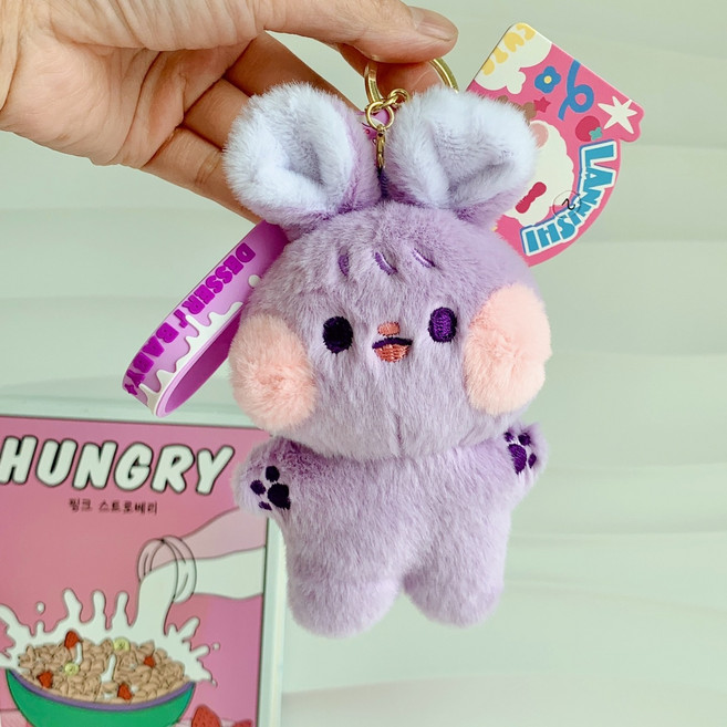 걸스코코 볼빵빵 마카롱토끼 키링 가방 에어팟 버즈 봉제인형키링 차키 열쇠고리, 퍼플, 1개