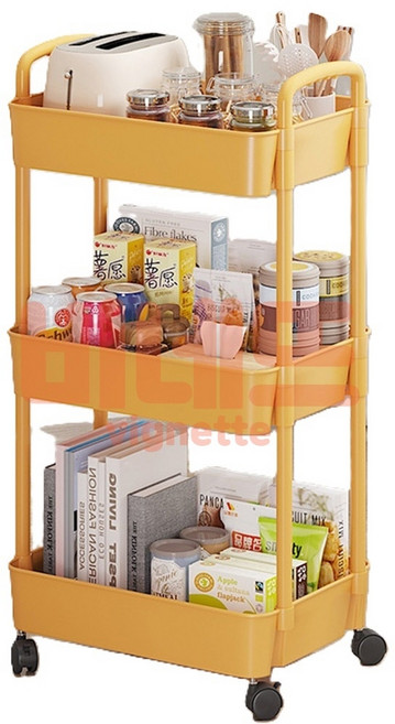 3단 선반 트롤리 옐로 기저귀수납장