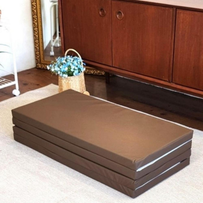 4단 PU 레자 레저 가죽 접이식 차박 매트리스 토퍼, 레자브라운(소), 레자브라운(소)+속커버장착