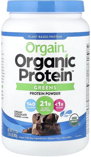 새해 건강을 선물하세요 Orgain Organic Protein™ + 그린스 프로틴 파우더 식물성 크리미 초콜릿 퍼지 882g(1.94lbs) 특별관리진행, OrgainOrganicProtein그린스프로틴파우더식, 882g, 1개 - 쿠팡