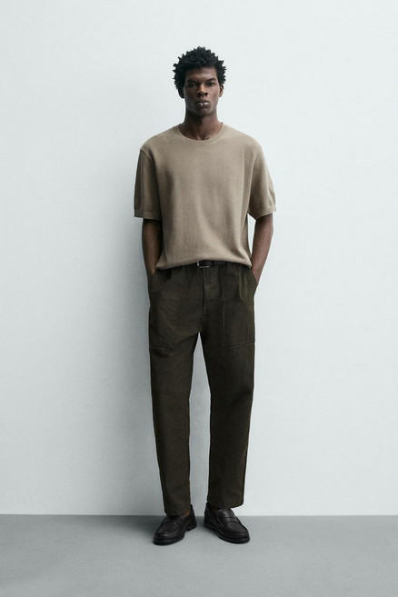 ZARA 자라 릴렉스핏 니트 티셔츠 - 샌드 126576