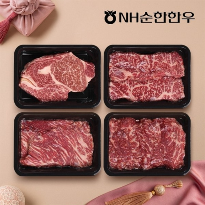 기타 [NH순한한우] 1++등급 한우 구이정육 혼합선물세트 2호 1.2kg (등심/채끝/국거리/불고기), 1박스