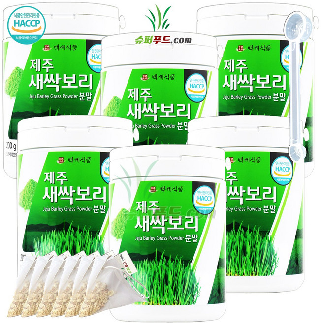 HACCP 식약처 인증 국산 보리새싹 100% 새싹보리 분말 폴리코사놀 국내산 새싹보리분말 + 슈퍼푸드.com 연자육 티백, 200g, 6세트