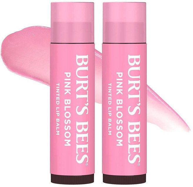 Burt's Bees 립 틴트 밤 어머니의 날 선물 오래 지속되는 2 in 1 듀오 틴트 밤 포뮬라 수분 공급 시어 버터가 함유된 색상 레드 달리아 + 로즈 (), Pink Blossom
