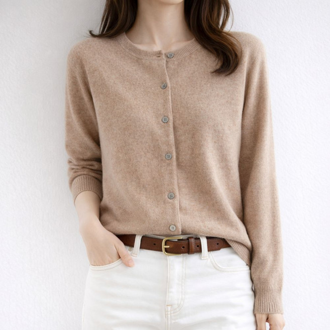 셀러크루 여성 봄 가을 라운드넥 캐시미어촉감 가디건 비스코스 니트 55~66사이즈