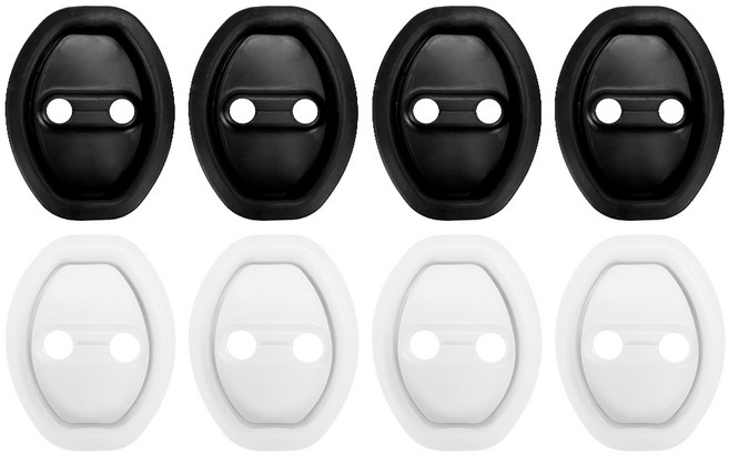 자동차 도어 스트라이커 커버 실리콘 도어 래치 보호 커버자동차용 무음 충격 패드 실리콘 도어락 프로텍터 범용 8개 (블랙 화이트 각 4개)