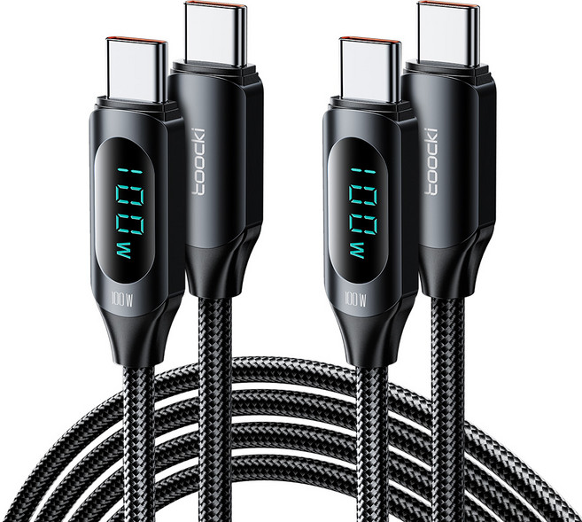TOOCKI 알루미늄 합금으로 디스플레이 C-C 100w 고속 충전케이블, 2m, 블랙, 2개