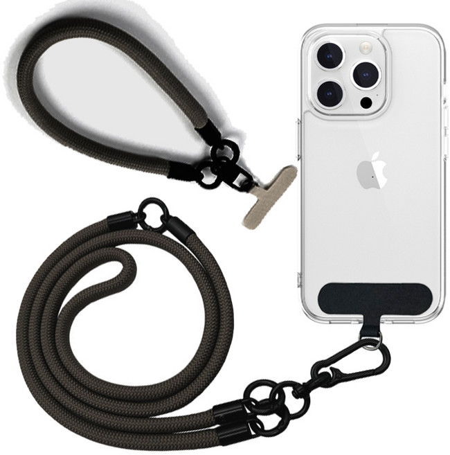 2in1 크로스 핸드 스트랩 목걸이줄, 1개, 블랙