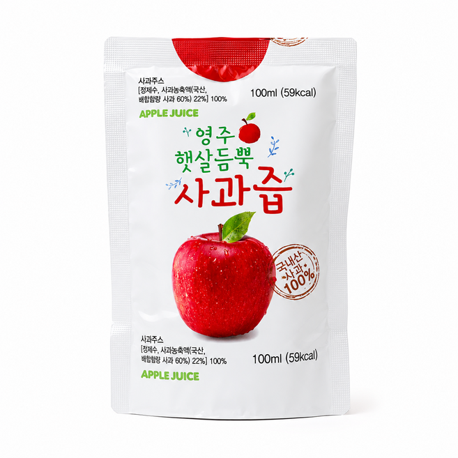 영주 햇살듬뿍 사과즙 깔끔한 농축 사과착즙, 100ml, 100개