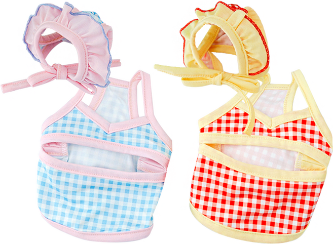 리치독스 반려동물 비키니 강아지 체크프릴 수영복, 1개