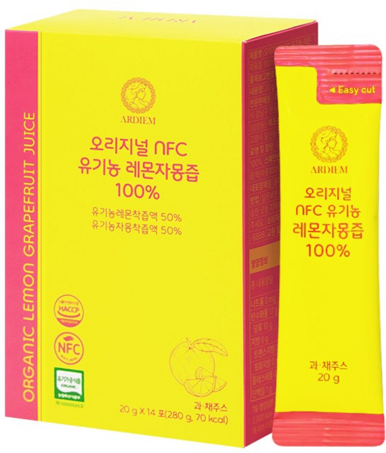 아르디엠 오리지널 NFC 유기농 레몬자몽즙 100% 착즙 레몬 자몽 원액, 1개, 280g