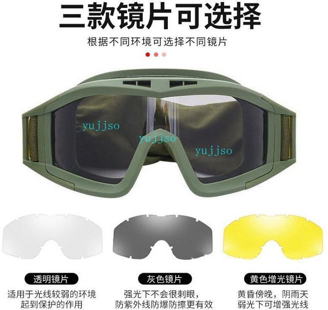 沙漠戰術風鏡 越野騎行護目鏡 防風防霧 防摔, 戰術護目鏡【軍綠色3鏡片】, 1個