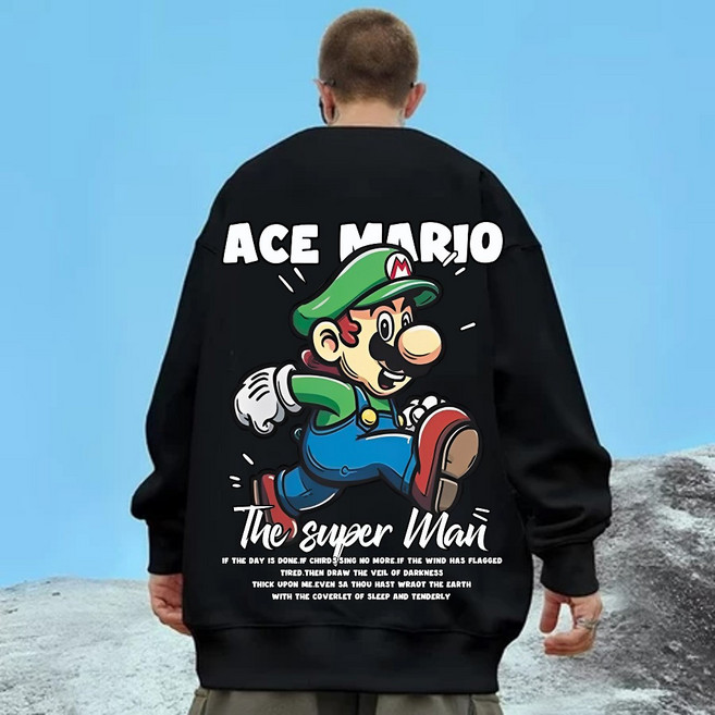 歐北潮流 印花大學T 韓版寬鬆 長袖T恤 圓領上衣 大尺碼