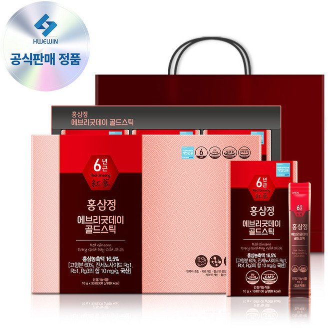 [홍삼정] 에브리굿데이 골드스틱 10g x 30포 (국내산6년근홍삼/ 진세노사이드 10mg / 쇼핑백증정), 300g, 1세트