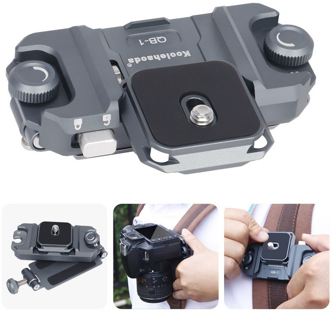 Koolehaoda 카메라 백팩 스트랩 클립 퀵 릴리스 시스템 알루미늄 합금 카메라 클립 백팩 스트랩 브래킷, 6개, QB-1S 파란색b